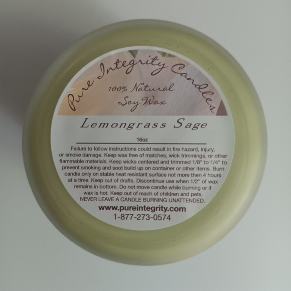 NEW Pure Integrity Soy Candle Lemongrass Sage 16 oz - Picture 2 of 3